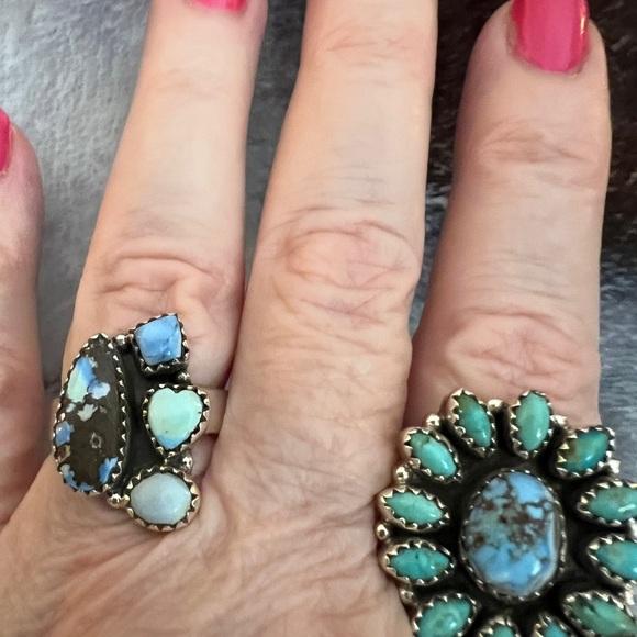 ❤️ Golden Hills Turquoise 925 Cluster Ring Sz 7.5 Adjustable Southwestern 7.6gm - Picture 10 of 10